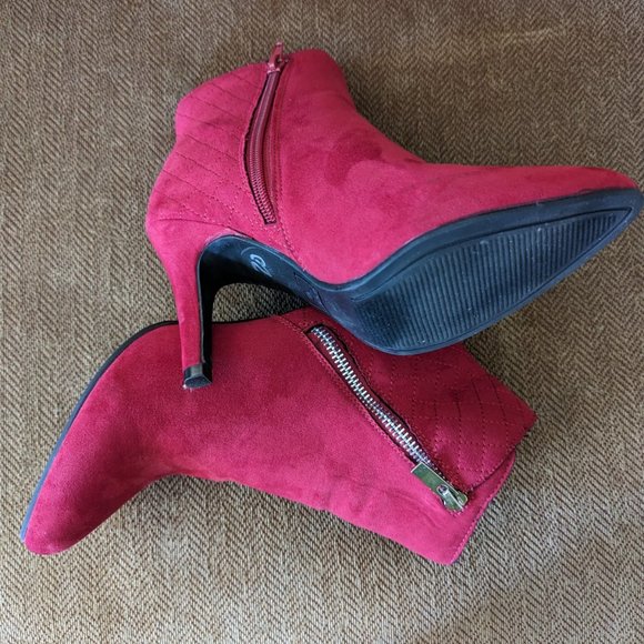 Suede Ankle Boots, Red, New, with 3 inches heel - Picture 6 of 8
